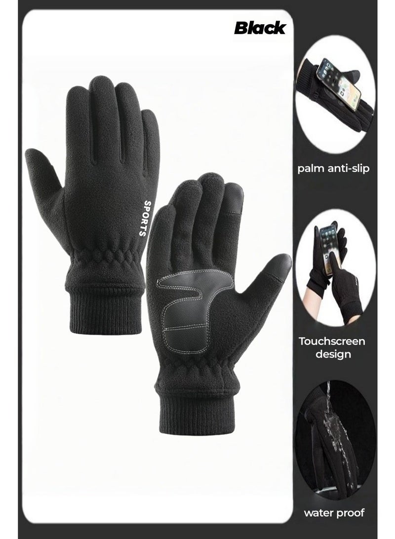 زوج واحد من القفازات الشتوية، قفازات دافئة مزودة بحماية لشاشات اللمس، مناسبة للرياضات الخارجية. مقاومة للماء، دافئة، مقاومة للرياح والبرد، للجنسين. مناسبة أيضاً للعمل، القيادة، ركوب الدراجات، المشي لمسافات طويلة، والأنشطة في الأجواء الباردة. مثالية لركوب الدراجات، الصيد، والجري. - Image 1